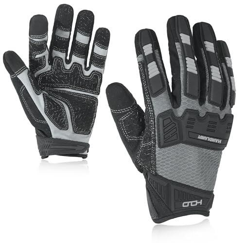 HANDLANDY Mens Work Gloves Touch screen, Utility Mechanic Gloves, Flexible Breathable Fit- Padded Knuckles & Palm Small Black & White