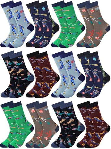 Breathffy 12 Pairs Funny Diving Themed Socks Bulk Cool Sports Christmas Gifts for Men Women Novelty