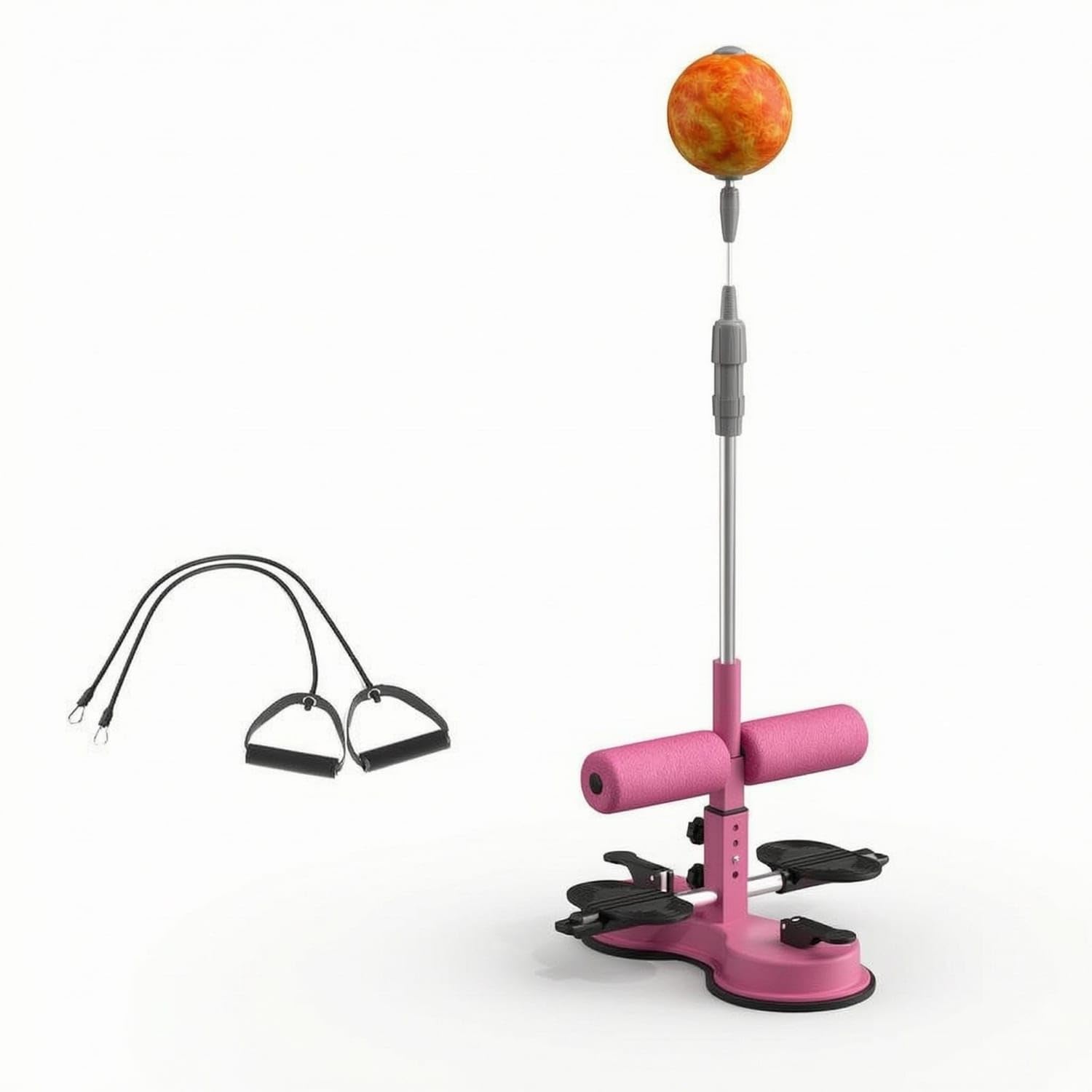 Elastic Ropes Suction Cup Sit-up Machine Foam-Padded Floor-Standing Sit-up Coach Hand Loops Abdominal Exercise Machine Compact, Pink Basic-image-43