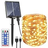 Guirlande Lumineuse Solaire Extérieure 30M 300 LEDs A Télécommande avec 8 Modes d'Éclairage et Minuterie, Chaîne de Lumière Solaire Étanche pour Jardin,Terrasse,Balcon,Cour,Arbre de Noël,Mariage,Fête
