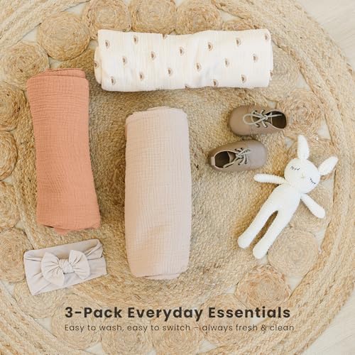 Image of Konssy 3 Pack Muslin Swaddle Blankets for Unisex, Newborn Receiving Blanket, Large 47 x 47 inches, Soft Breathable Muslin Baby Swaddles for Boys & Girls