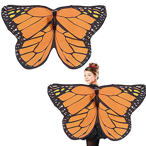 Disfarce de borboleta mulher capa de borboleta asas disfarce de fada menino mulher disfarces de carnaval asas de borboleta para disfarces Halloween Mardi Gras Cosplay festa Natal 145 * 70 cm - laranja