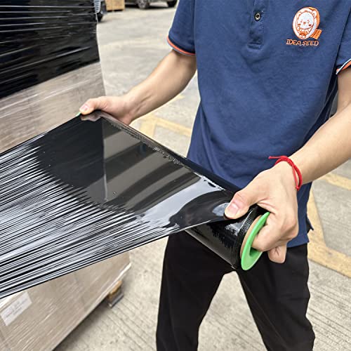 Image of 4 Pack Black Stretch Wrap 18 inch x 1000 Feet 80 Gauge Industrial Strength with Plastic Handle, Plastic Pallet Supplies Durable Self-Adhering for Packing, Moving, Heavy Duty Shrink Film Rolls