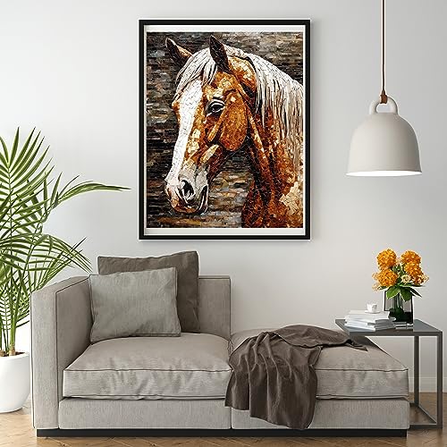 Image of Moohue Stamped Cross Stitch Kits for Adults Skull 14CT Pre Printed Cross Stitch Kits for Beginners (Horse)