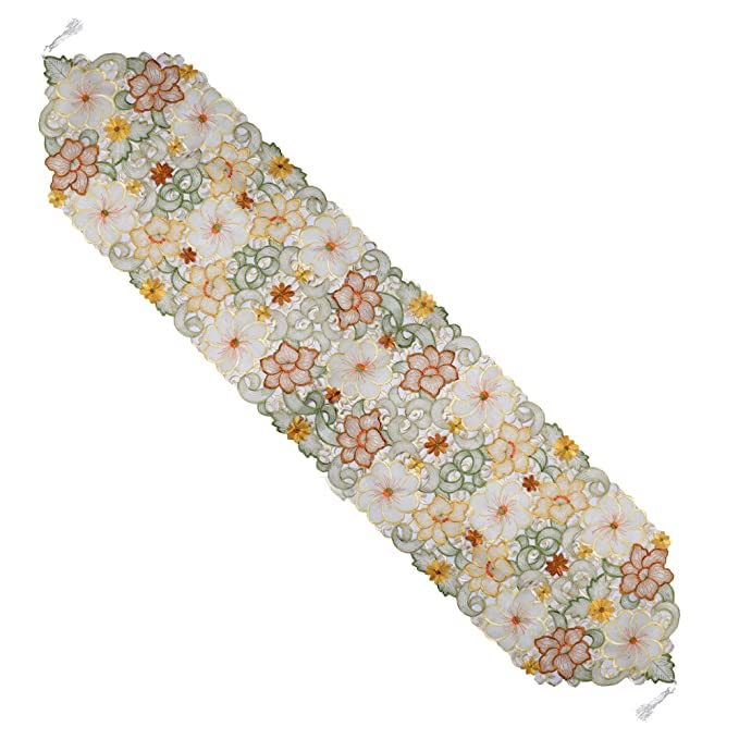 Image of MONKDECOR Tissue Embroidery 022 Dining Table Runner (Size- 15x70 Inches)- Yellow
