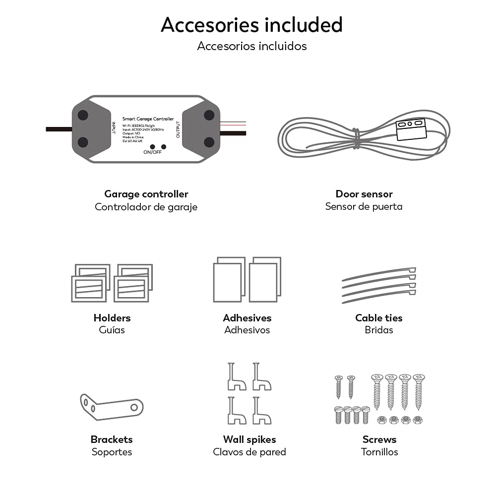 Garza Smart - Controlador de apertura de puerta de garaje inteligente, Wifi 2.4 Ghz, programable, control por app y por voz Alexa/Google, blanco