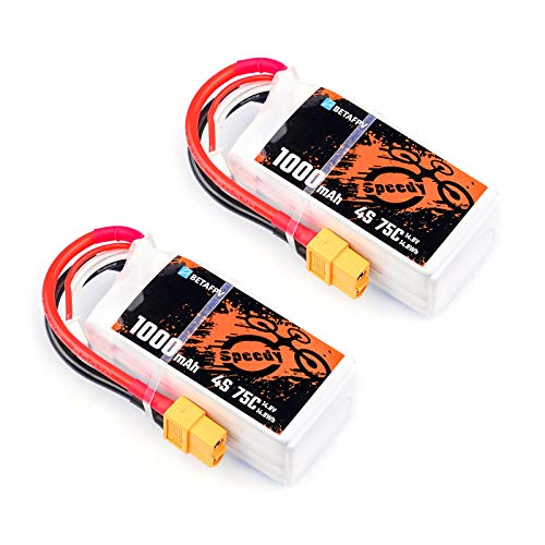 BETAFPV 2pcs 1000mAh 4S Battery 75C 14.8V Lipo Battery with XT60 Plug 14AWG Silicone Wire for 3-5inch Drone Like X-knight360 Toothpick Quadcopter