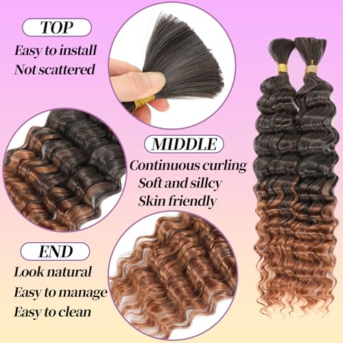 YYQXZG Deep Wave Bulk Hair for braiding 20 Inch No Weft Synthetic Curly Braiding Hair Extensions for Boho Braids (2bundles,120g,1B/30#) - Image 2