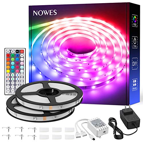 Nowes 100ft LED Strip Lights, Color Changing RGB Tape Lights, Dimmable 5050 LED Rope Lights Kit with Remote Control and 24V Power Supply, Indoor Light Strips for Bedroom, Kitchen, Living Room, Party