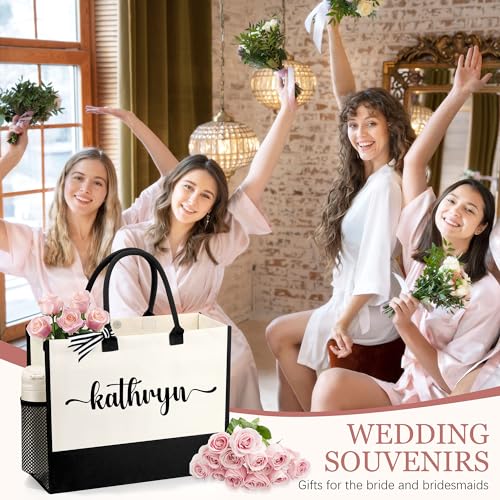 Image of Personalized Name Tote Bag for Women, Birthday Best Friend Bridesmaid Gifts for Women Canvas Initial Tote Bags