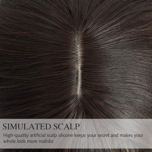 Yamel Wavy Bob Wig with Bangs Dark Brown mix Bleach Blonde Wig Synthetic Hair Shoulder Length Short Curly Wigs for Women - Image 4