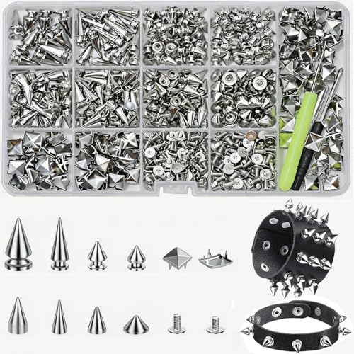 Xylota 600-teiliges Nieten Set mit Schraubnieten Kegel- Pyramiden- & Kuppelnieten in Silber inkl. Werkzeug für Lederhandwerk & Kleidung Punk-Studs für Jacken Gürtel & Taschen