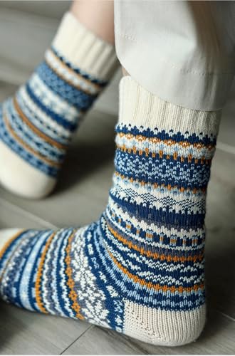 Combed Cotton Novelty Dress Socks - Colorful Funny Nordic-Inspired Cozy Casual Socks for Men & Women Size 7-112