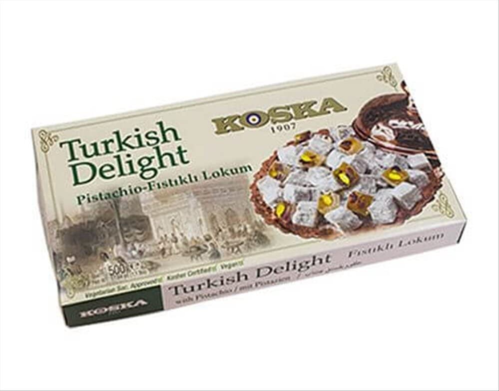 Turkish Delight with Pistachio by Koska | Giftable Snacks 17.64 oz-500 gr | Sweet Traditional Delicious Soft Turkish Delights. | Vegan, Kosher and Halal Certified