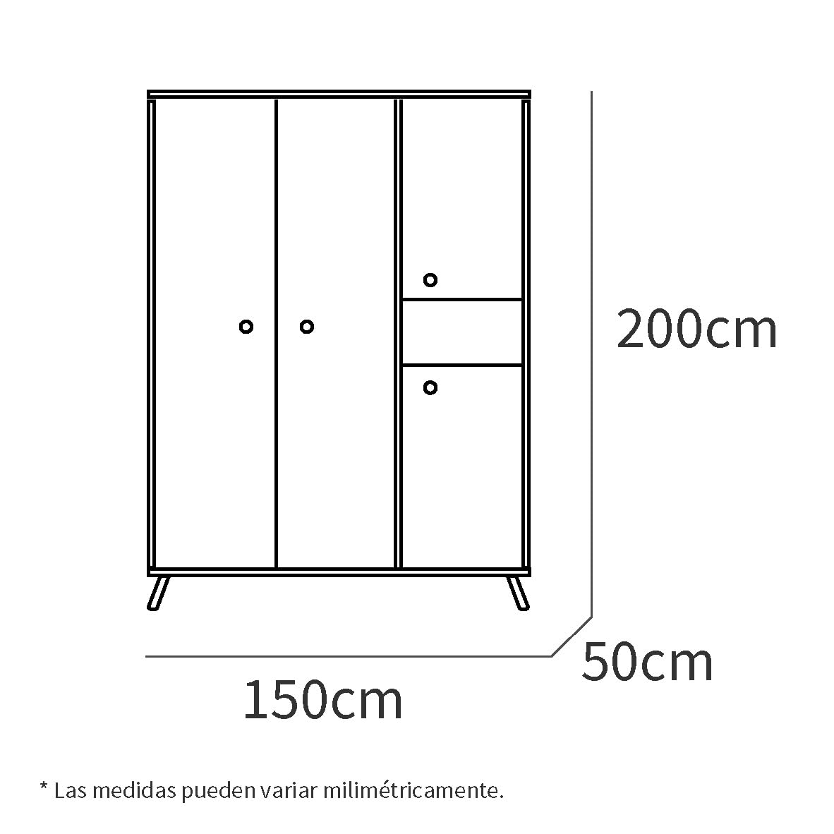 Muebles Pitarch | Armadio da Camera a 4 Ante, 1 Scomparto e 4 Ripiani, Piedini e Maniglie Neri, Rovere , 200x150x55 cm , Industriale, Moderno,