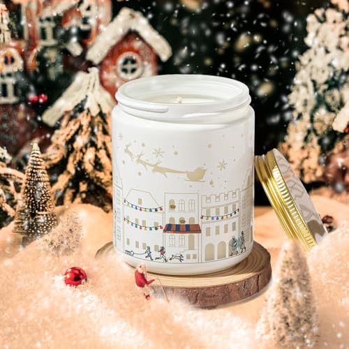 Fieldspark Christmas Candles Scented with Warmer LED, Fall Holiday Candles Christmas Tree Colorado Forest Spice, 7 oz Jar Candle 50 Hour Burn Time, for Gifts, Decorations, 100% Soy Wax, White