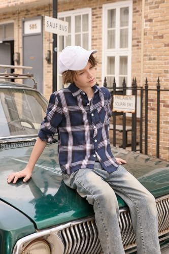 Image of Betusline Boy and Men Button Down Plaid Shirt | Soft,Breathable and Comfortable Fabric