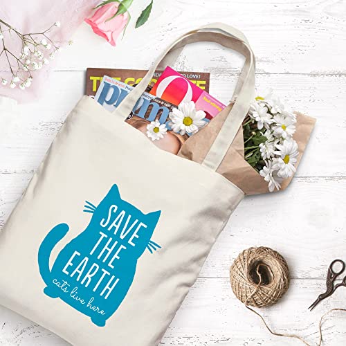 Lotfancy Canvas Tote Bag For Women, Large Cute Tote Bag With Inner Pocket, Double Printed Reusable Grocery Bag For Beach School Travel, Book Tote Bags (Cat Save The Earth) #TOP4