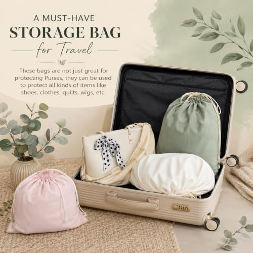 Image of Cotton Dust Bags for Handbags Organizer Pack of 5 | Bags for luxury handbag| Dust bag for women handbag| Hand bag cover for Designer Handbags Protects from Dust| Drawstring Travel Storage bag