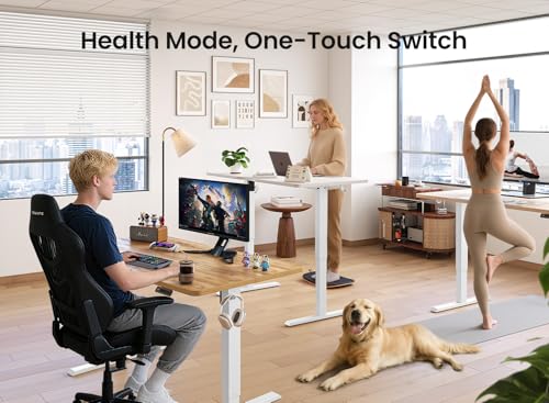 BANTI 48 × 24 Inches Standing Desk, Ergonomic, Electric Height Adjustable, Sit and Stand Up, Computer Office Desk with Splice Board, White Frame/Maple Top