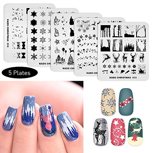 KADS 5 Stück/Set Nail Art Stamping Plate Nail Art Design Schablone Weihnachten Stern Schneemann Elch Muster