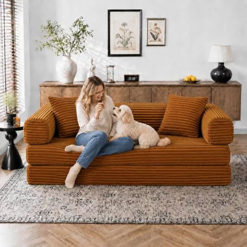 Image of AUGOP Futon Sofa Bed Boneless Couch for Living Room,Pull Out Couch with Sleeper Sofa,Day Bed Couch with Storage Pocket,Removable Corduroy with 2 Pillow