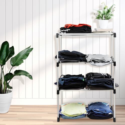 Image of 4 Layer Collapsible Portable Foldable Wardrobe Storage Organizer Shelves for Clothes Rack |Home,Bedroom Organiser-Black
