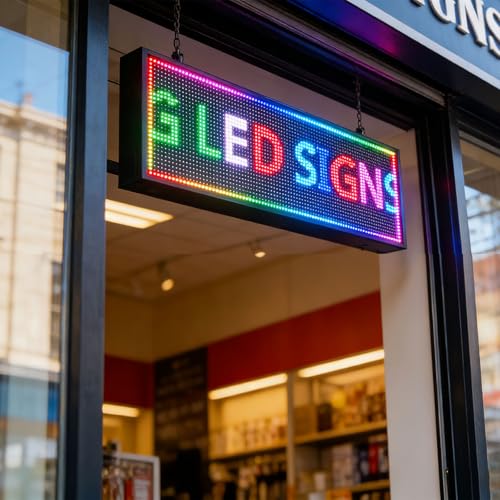 Image of P10 Digital Scrolling Led Sign Board Programmable, Open Neon Signs, Outdoor Waterproof Electronic Message Display Board , Full Color High Brightness Wifi Control, for Advertising Public Business Store Restaurant Window 39''x14''