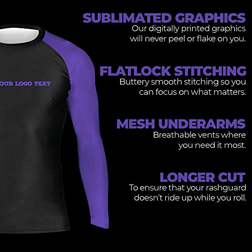 Customized Men's No-Gi Uniform Compression Sports Shirt Skin Running Tee, Long Sleeve Purple Small3