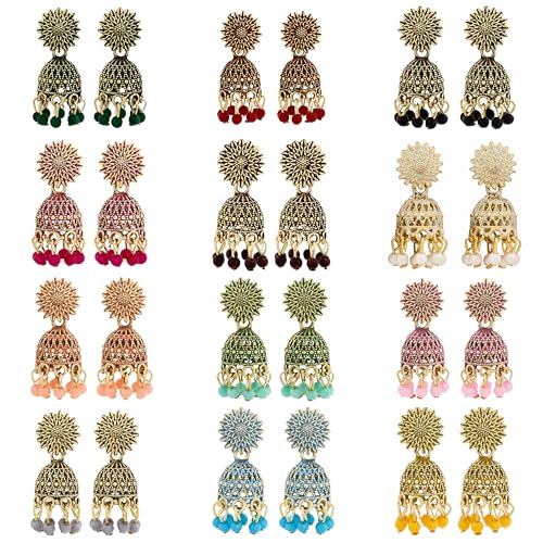 Image of Jhumkas for women traditional Earrings For Women sun flower Design Traditional Drop Jhumke For Women Girls Love Gifts 12 Pair of Earrings.