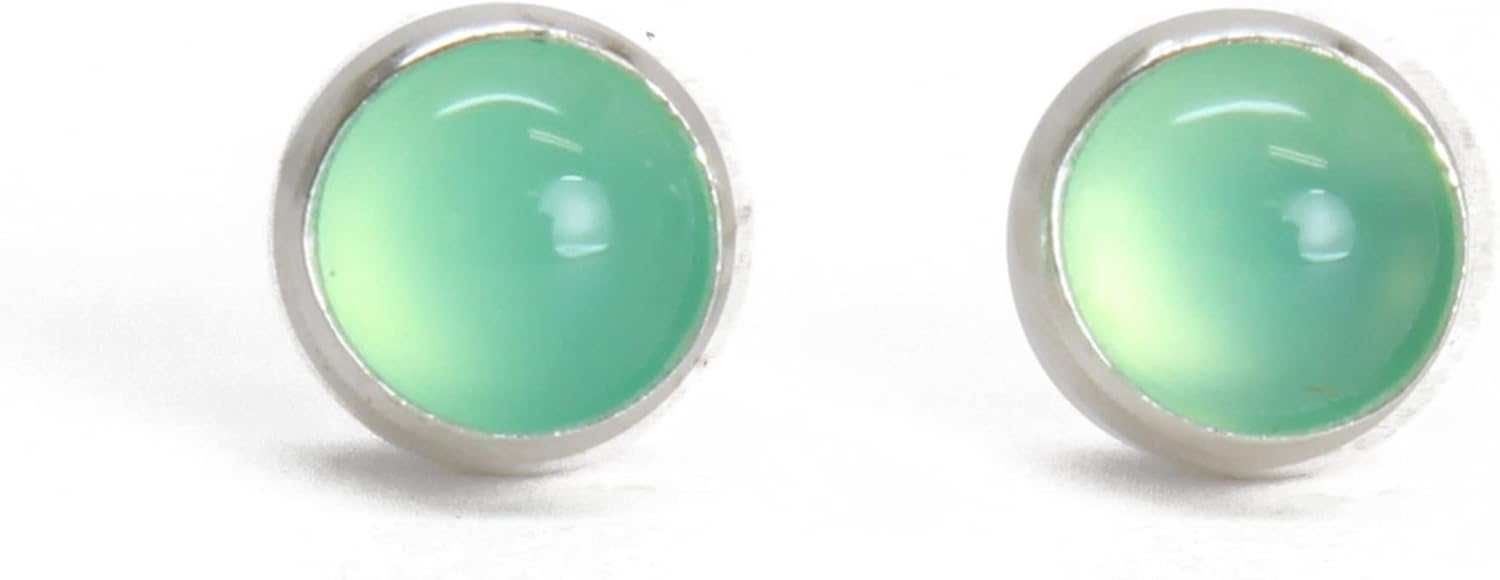 Gemstone Stud Earrings for Women and Girls, 4mm Round Bezel 925 Sterling Silver