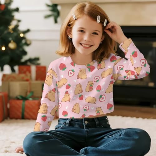 2025 Girls Sweatshirts Long Sleeve Pullover Sweatshirt Crop Tops Casual Crewneck Tee Shirt Fall Clothes Size 5-143