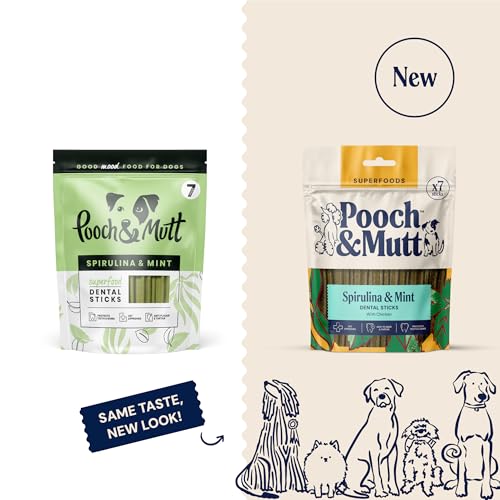 Pooch & Mutt - Superfood Dental Sticks für Hunde, Dental Sticks mit Spirulina- und Minzegeschmack für Hunde, 1 Packung mit 7 Sticks