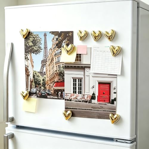 10 imanes decorativos de corazón dorado