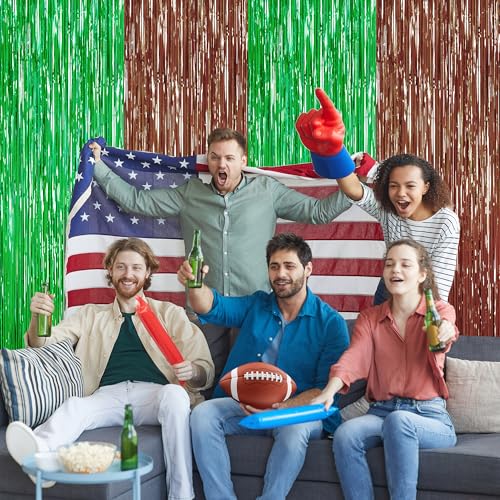Image of Browm and Green Fringe Curtain Party Streamers 2Pack 3.3 x 8.3 Ft Foil Fringe Backdrop Curtains for Birthday Wedding Bridal Holiday Tinsel Streamers Green Party Decorations Door Streamer