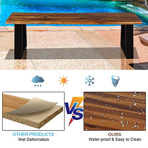 Image of Giantex 57.5 inch Live Edge Acacia Wood Bnech, 3-Person Backless Outdoor Dining Bench with Metal Legs & Adjustable Foot Pads for Entryway, Balcony, Porch, Backyard, Garden and Poolside (1 Pack)