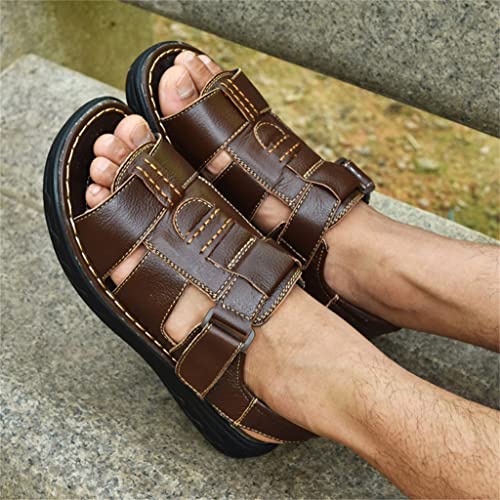 Mens Slippers Genuine Leather Sandals Outdoor Casual Men Leather Sandals for Beach Shoes Hollow aerated Shoes(43)3