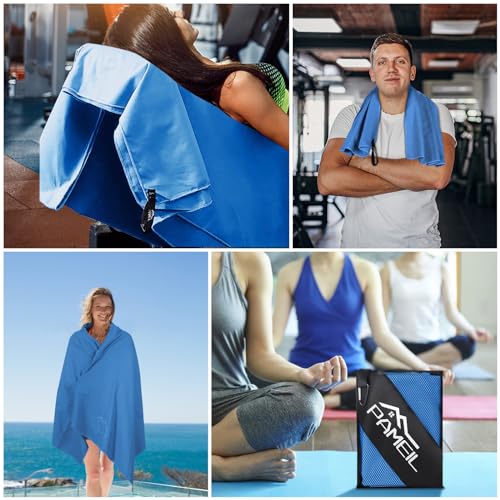 Pameil Mikrofaser Handtuch 3er Set - 160x80cm Groß Badetuch +2 Stück 80x40cm Klein Handtuch - Microfaser Handtücher für Backpacker, Reisehandtuch Schnelltrocknend Perfekte für Fitness (Blau)