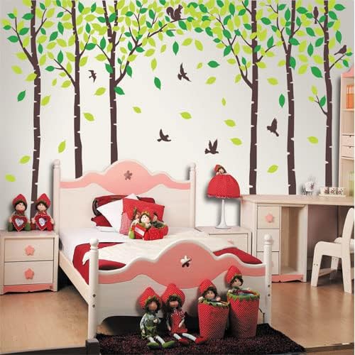 Miniatura 5 de Calcomanías de pared de seis abedules, pájaros, lindos bosques, ardillas, para habitación de los niños, guardería, dormitorio, sala de estar, aula
