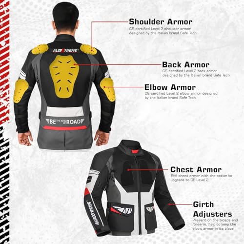Image of Allextreme RALLY Unisex Motorcycle Touring Riding Jacket Polyester & Mesh Fabric with Abrasion Resistance Impact Protection Back Elbow Shoulder CE Lvl 2 Certified Armour Chest for Bikers (L, Grey)