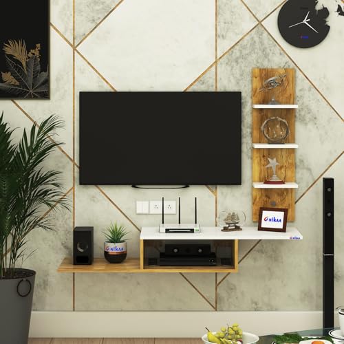 Image of Anikaa Thomas Engineered Wooden TV Unit /TV Stand /Wall Mounted TV Unit /TV Cabinet /TV Entertainment Unit (Giantwood /White) - Ideal for Upto 43 inch(D.I.Y)