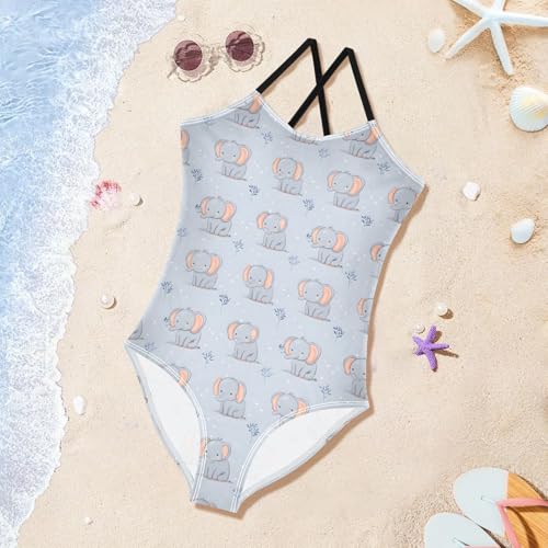 Cute Elephant Girls One Piece Swimsuits Summer Quick Dry Beach Bathing Suit3