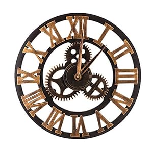 Mengshen Oversized Vintage Gear Wandklok – Houten & Geruisloos (19.7 Inch, Gouden, Romeinse Cijfers)