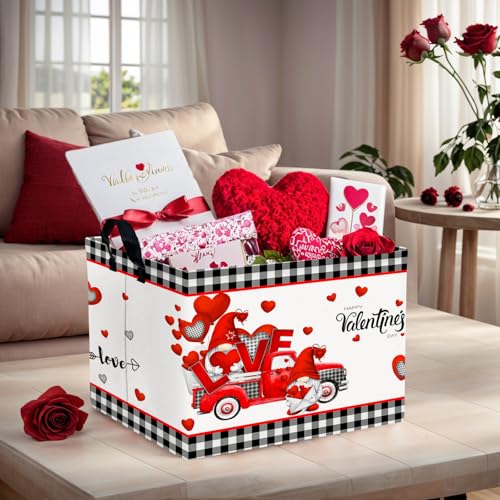 Image of Cute Large Valentine's Day Gift Basket Empty Heart Decor Storage Bin for Kid Baby Room Decor (Red Truck Love)