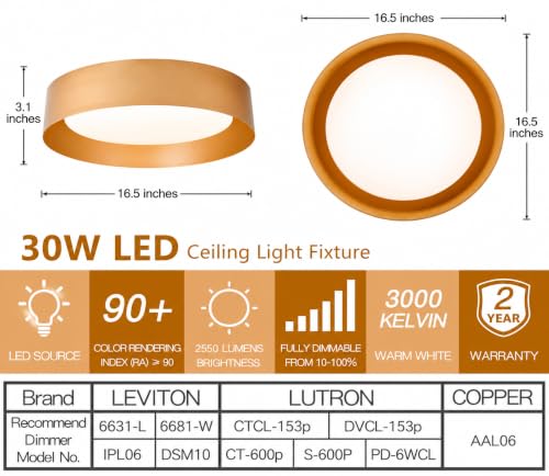 Image of Bargeni 16.5 inch Gold Flush Mount Ceiling Light, LED Ceiling Fixture