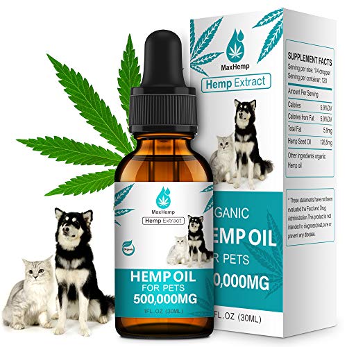 MaxHemp Organic Hemp Oil for Dogs and Cats - 500 000 MG - for Pain, Anxiety, Arthritis Relief - Natural Calming Aid for Pet - Omega 3, 6, 9 - Vitamin C, E