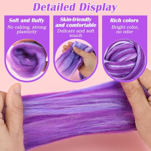 Image of Wool Roving 7.02oz Colored Natural Needle Felting Wool Bulk for Spinning, Arm Knitting Blanket, Wet Felting, Handcrafts, Yarn Roving for DIY Craft Materials(Lavender Ombre)