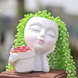 TIMCHASER Face Plant Pot, Double Flower Pots for Indoor Outdoor Plants, Resin Succulent Pots with Dr