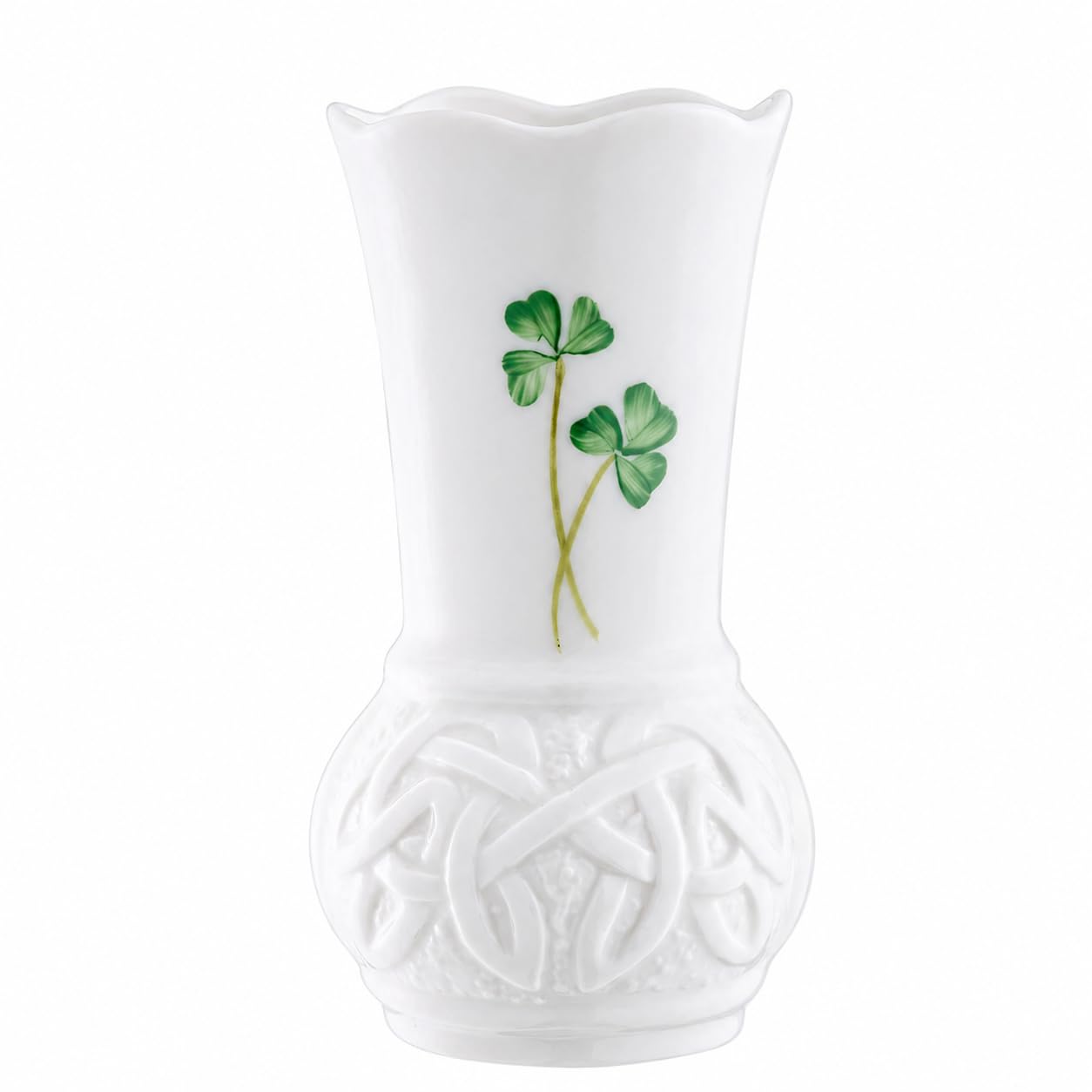 Belleek White Classic Durrow Shamrock Vase 4"H X 2"D, Handcrafted Fine Parian China Flower Vase, Irish Decor,