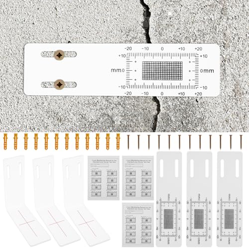 Tcwhniev 3 Pcs Crack Monitor Accurate ABS Acrylic Crack Gauge Monitor Accurate Crack Monitoring Records Reusable Crack Gauge Waterproof Crack Measure Gauge for Corner Crack Standard Tell Tale